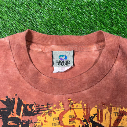 1990s Liquid Blue Elvis Red/Black Tie Dye Tee Size Medium USED v17875