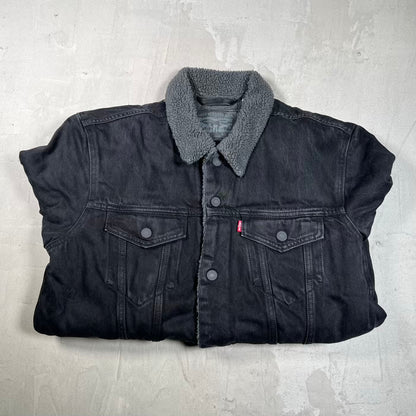 Levis Black Denim Fleece Lined Button Up Jacket Size XL USED v20366