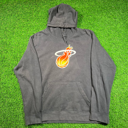 Y2K NBA Miami Heat Washed Black Hoodie Size Large USED v18541
