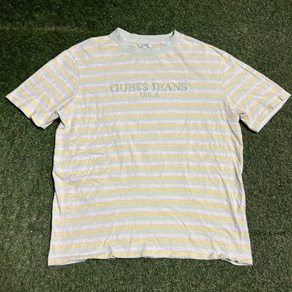 Guess Asap Rocky Yellow/White Stripped Tee Size Medium USED x14129