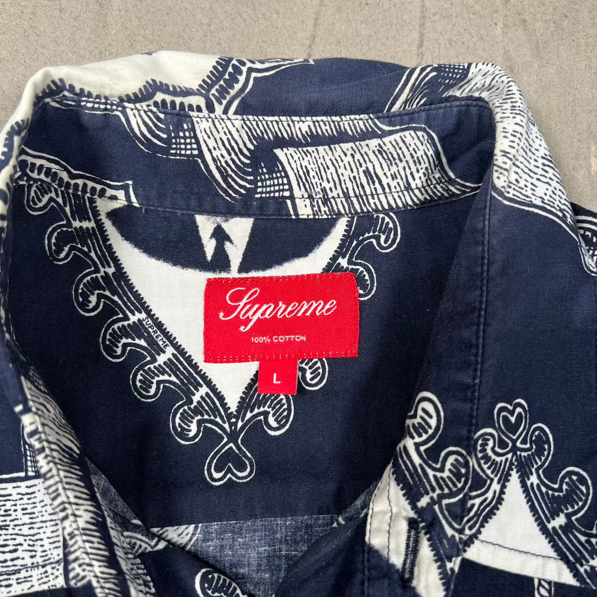Supreme Kennedy Button Up Shirt Navy (2013) Size Large USED x18873