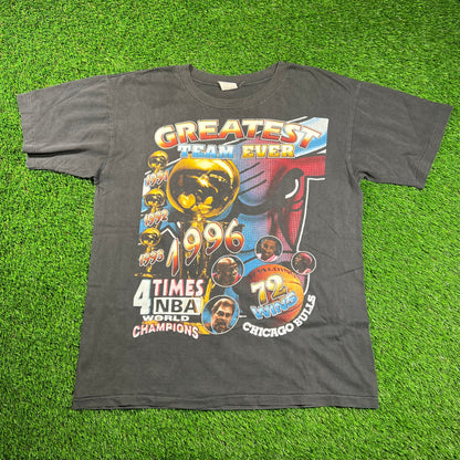 1996 "Greatest Team Ever" Chicago Bulls Rap Tee Black Size XL USED v18515