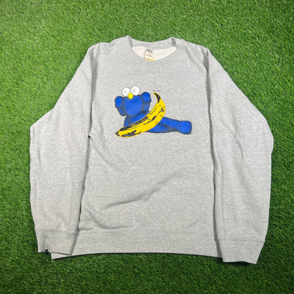 Uniqlo Kaws Warhol BLUE Figure Grey Crewneck Size Large USED x15457