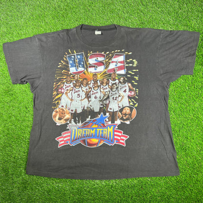 1996 USA Dream Team Basketball Rap Style Black Tee Size XXL USED v17157