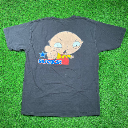 Y2K Family Guy "Dallas Sucks" Black Tee Size Large USED v18562