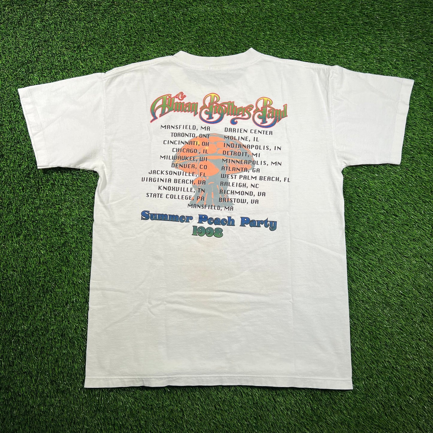 1998 Allman Brothers Band White "Summer Peach" Tour Tee Size Large USED v18439