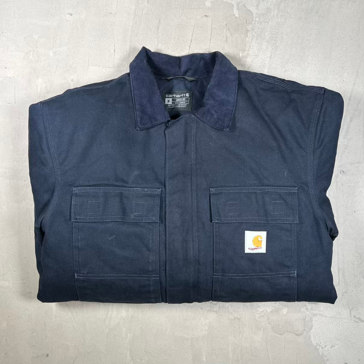 Carhartt Arctic Quilt Lined Navy Blue Zip Up Work Jacket Size Medium USED v20397