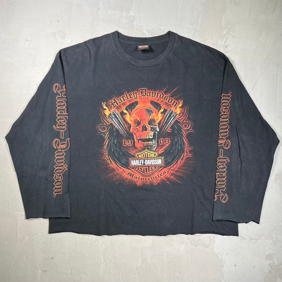 Y2K Harley Davidson Flaming Skull Black Longsleeve Size XL USED v20242
