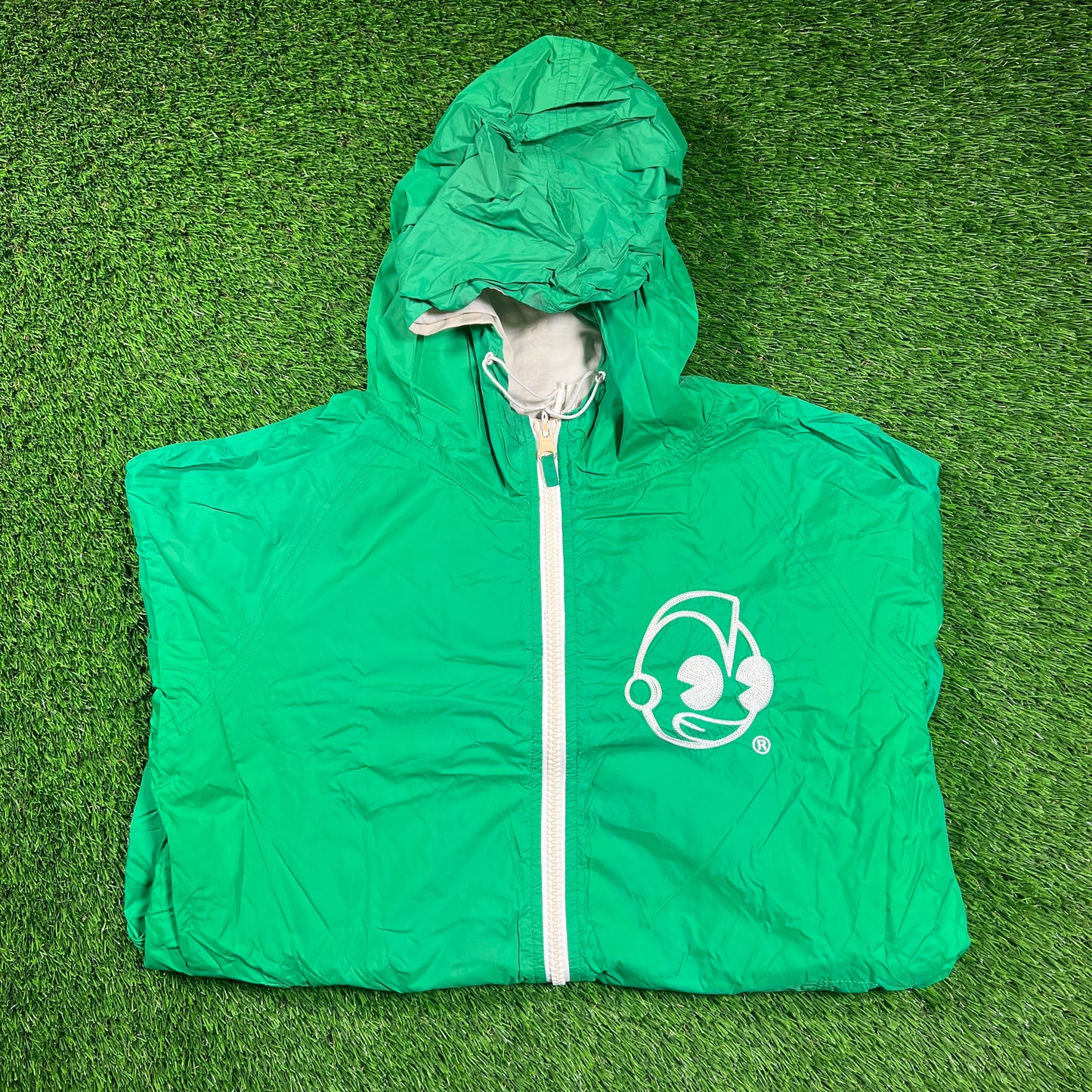 Kid Robot Reversible Green/White Zip Up Windbreaker Size Medium USED v18304