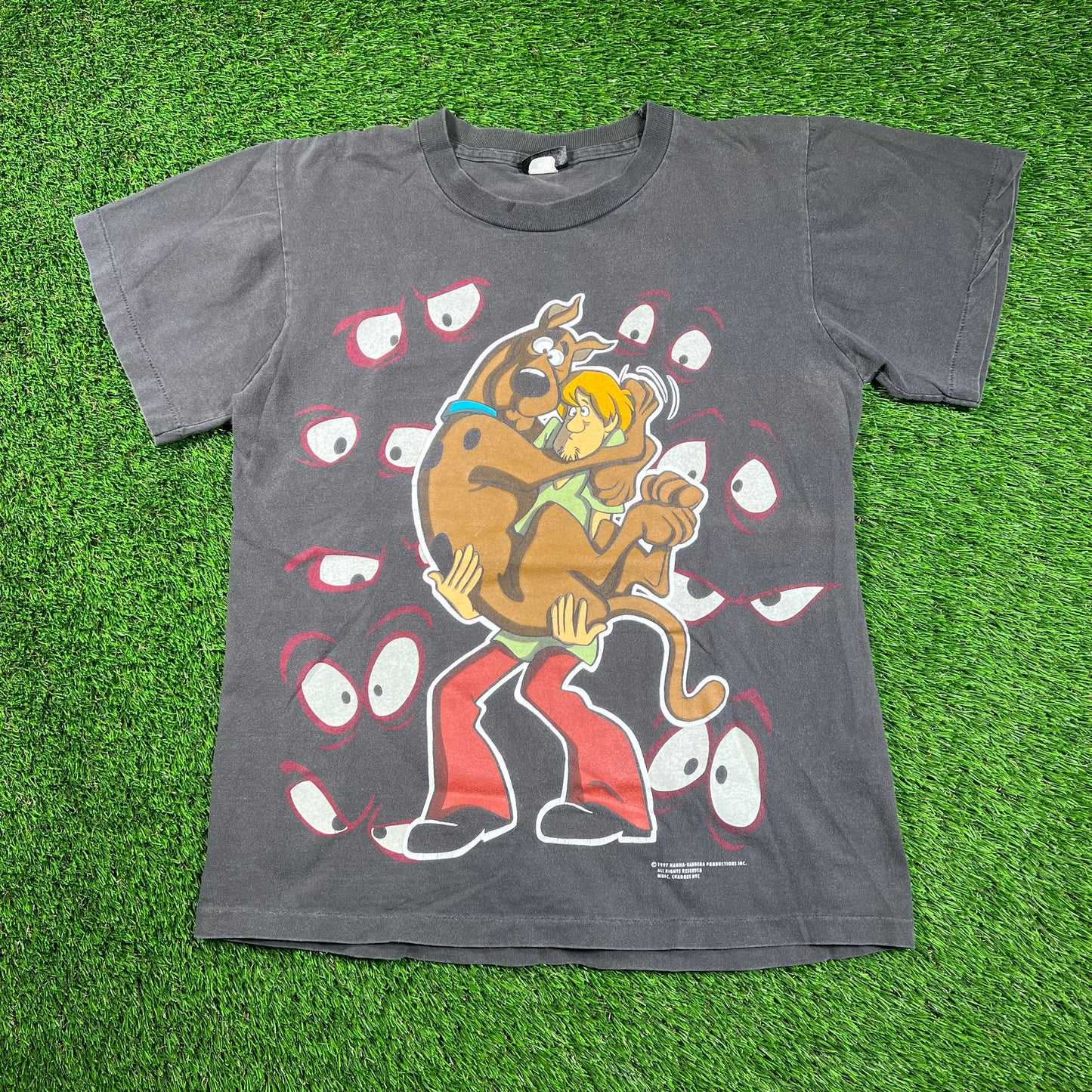 1997 Scooby Doo Washed Black Tee (Glow in the Dark) Size Medium USED v18224