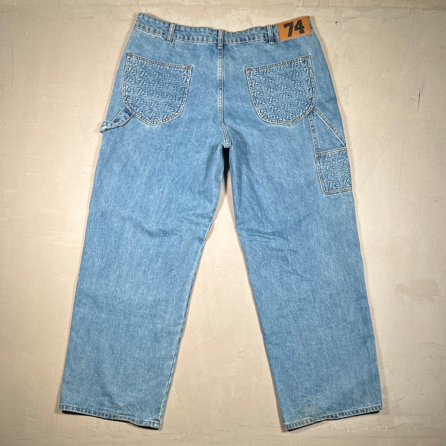 74 is War All Over Print Double Knee Carpenter Pants Size 36 USED x17216