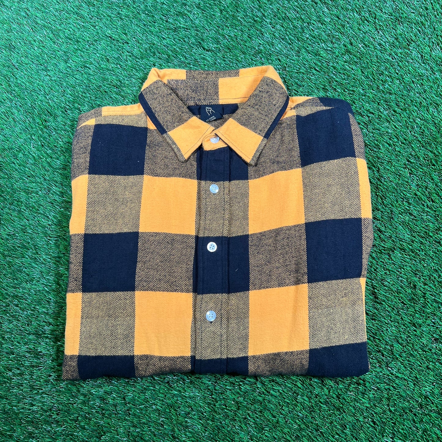 OVO Yellow Buffalo Plaid Flannel Shirt Size Large USED x15566
