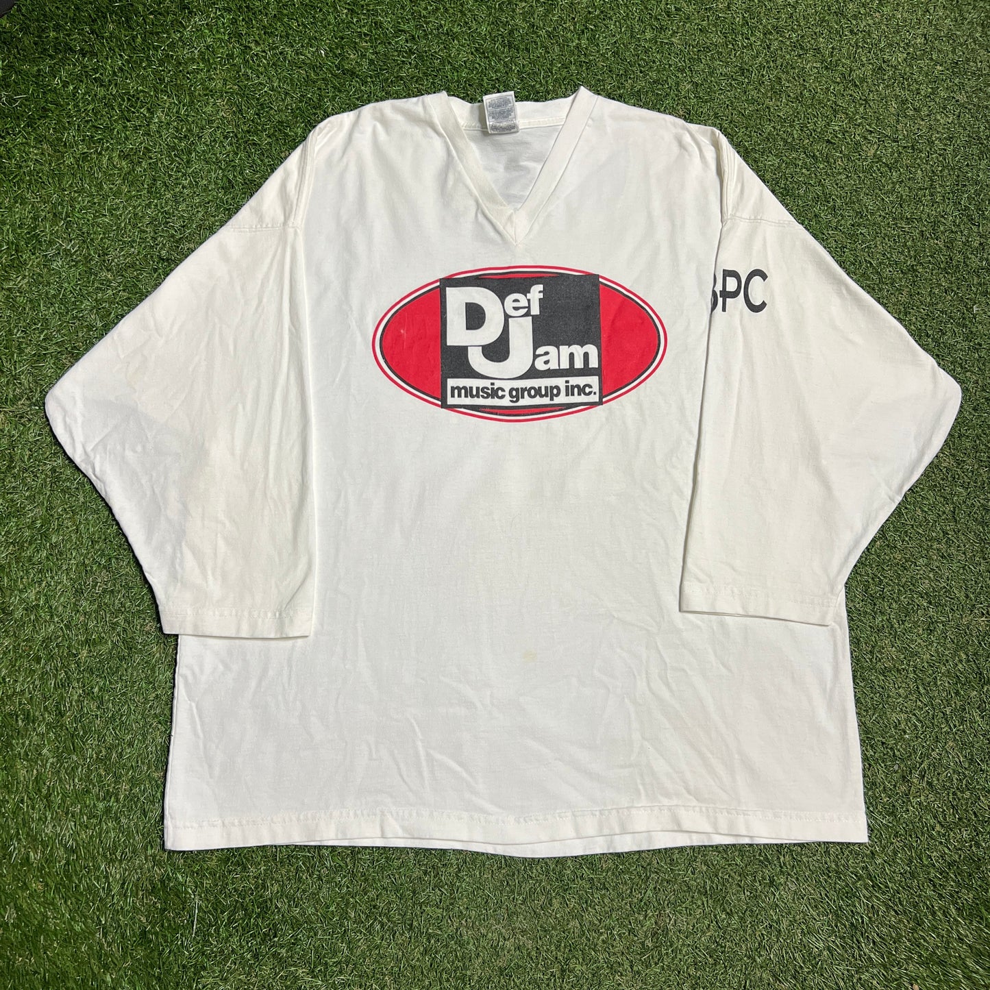 Y2K Def Jam Music Group V-Neck White Longsleeve Size XL USED v16073