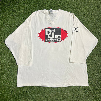 Y2K Def Jam Music Group V-Neck White Longsleeve Size XL USED v16073