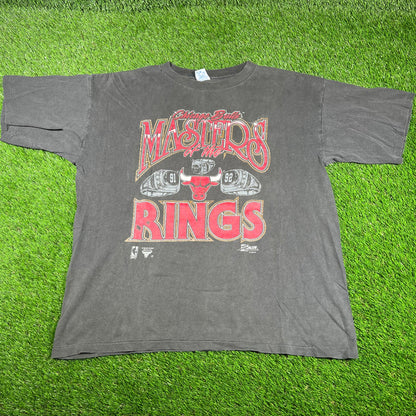 1992 Chicago Bulls Master of The Rings Black Tee Size XL USED v16730