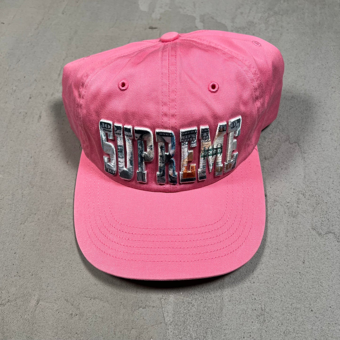 Supreme Embroidered Money Logo 6 Panel Pink Hat NEW x17417