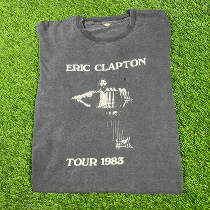 1983 Eric Capton Camel American Tour Black Tee Size Large USED v17203