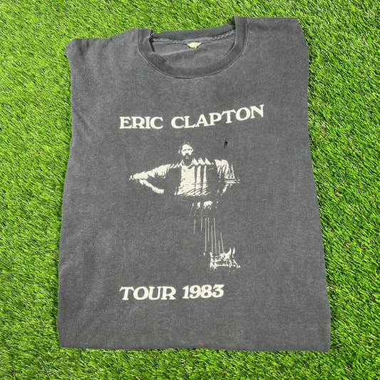 1983 Eric Capton Camel American Tour Black Tee Size Large USED v17203