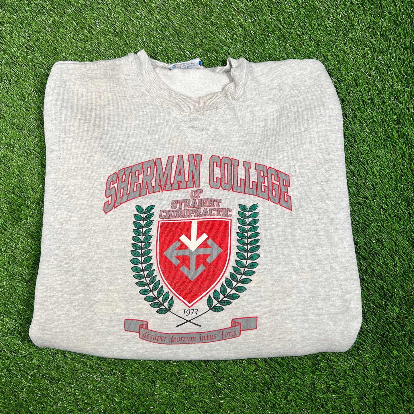 1990s Sherman College Crest Grey Crewneck Size Large USED v18115