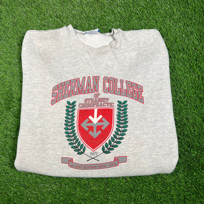 1990s Sherman College Crest Grey Crewneck Size Large USED v18115