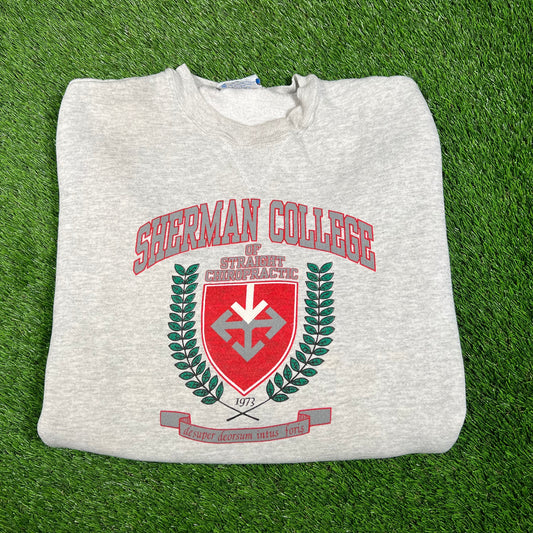 1990s Sherman College Crest Grey Crewneck Size Large USED v18115