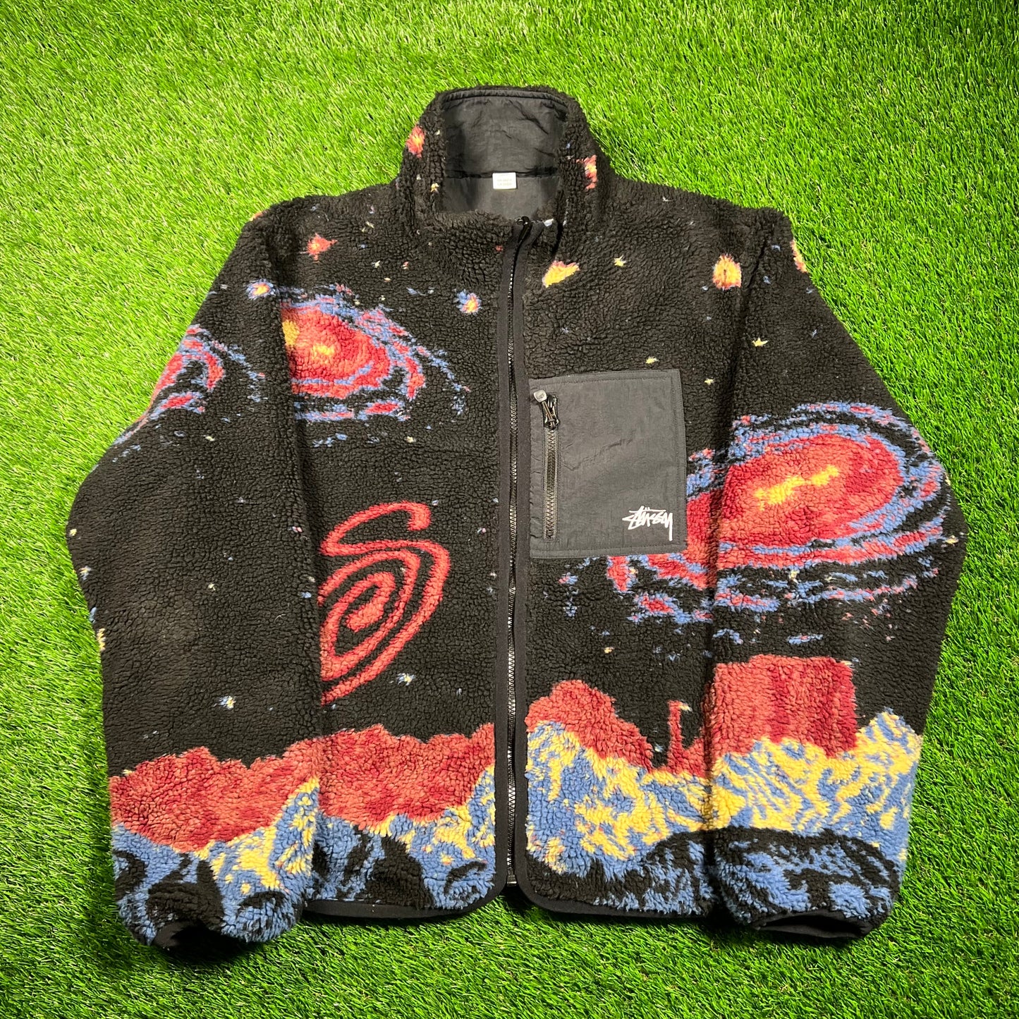 Stussy Cosmos Reversible Jacket Multicolor Sherpa Fleece (2023) Size Medium USED x16776