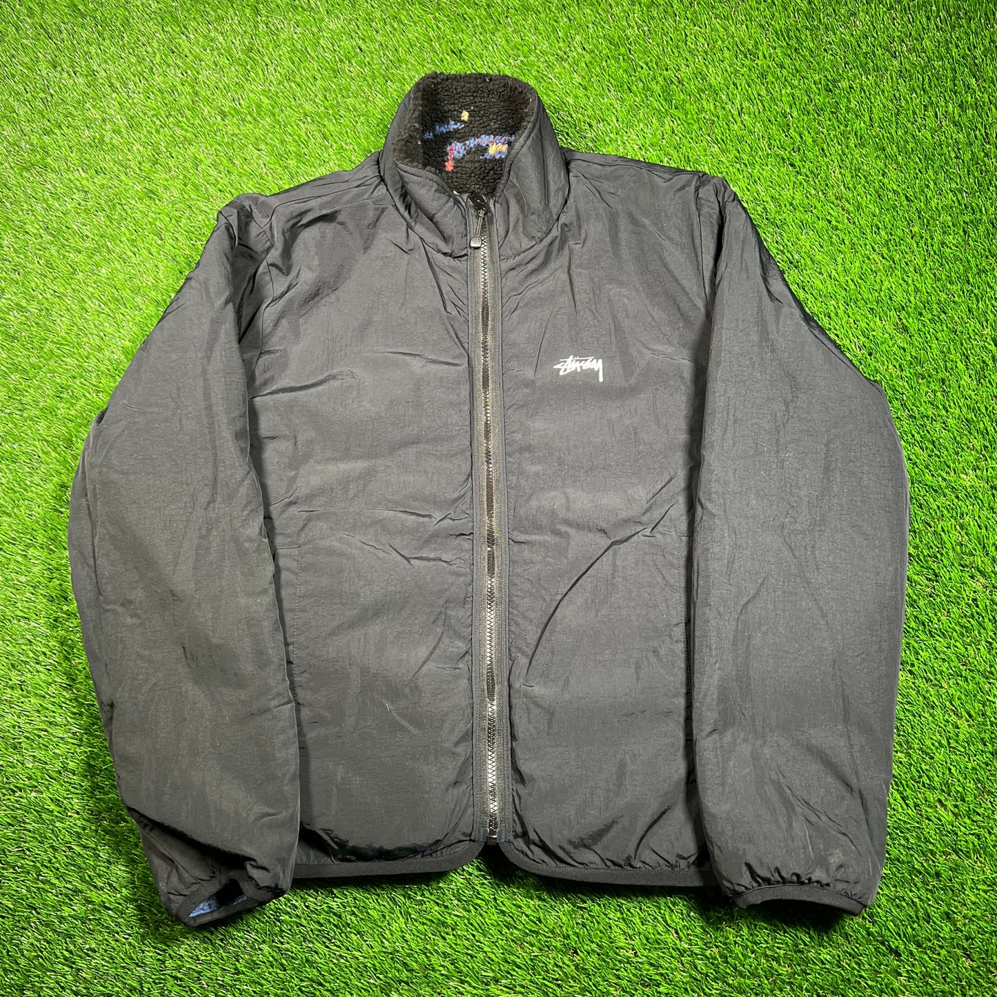 Stussy Cosmos Reversible Jacket Multicolor Sherpa Fleece (2023) Size Medium USED x16776