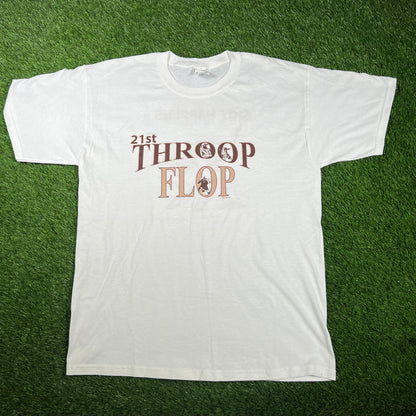2009 Throop Flop Cow Pooping White Tee Size Large USED v17438