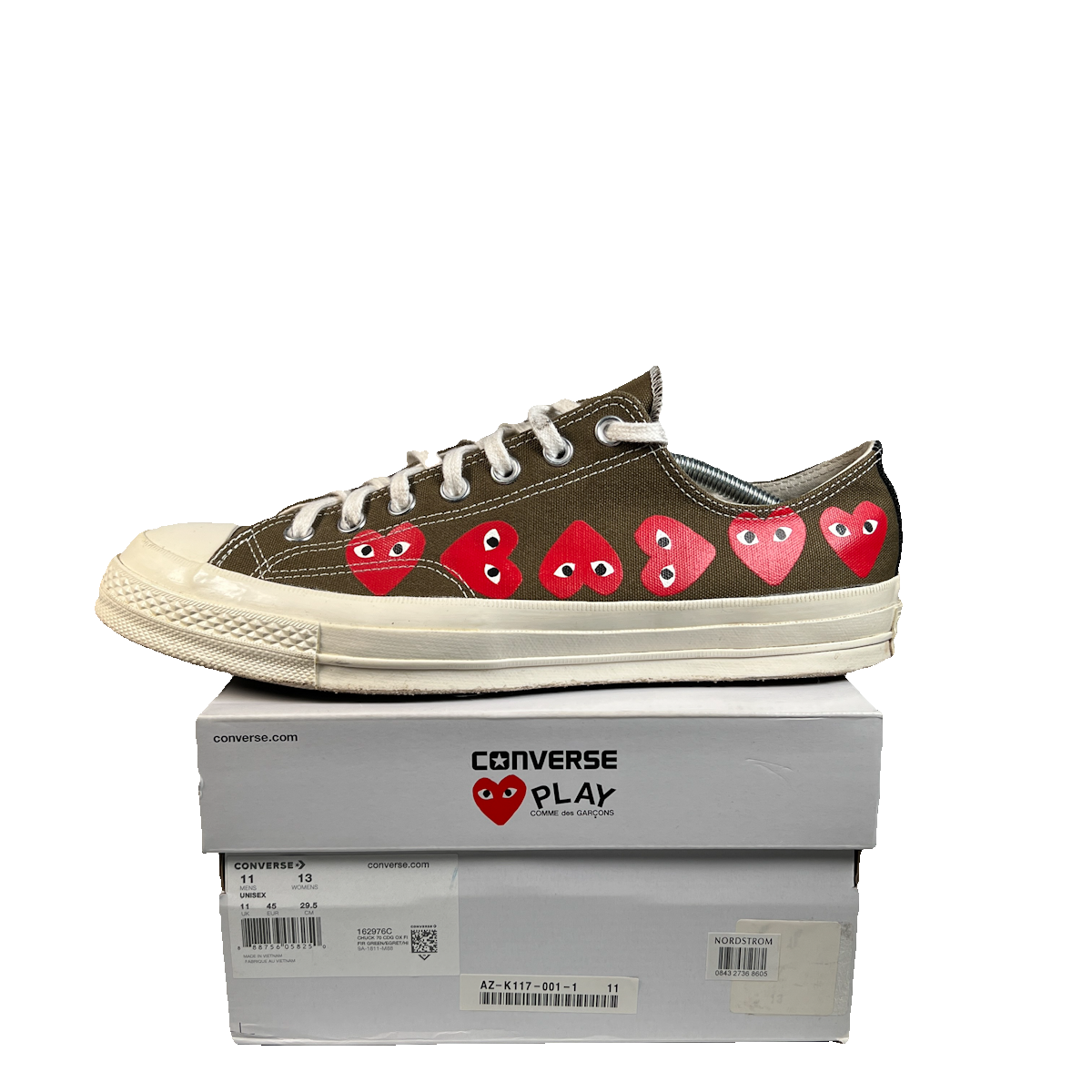 Converse CDG Multi Heart Brown Lows Size 11 USED s22803