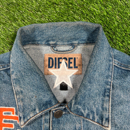 Eric Emanuel Diesel Varsity Blue Denim Jacket Size Large USED x14748