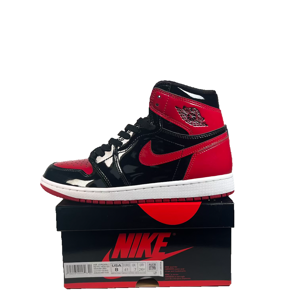 Jordan 1 High Patent Bred (2021) Size 8 USED s23432