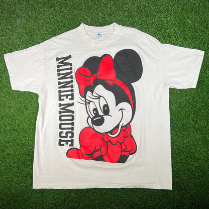 1990s Minnie Mouse White Big Face Tee Size 4XL USED v17880