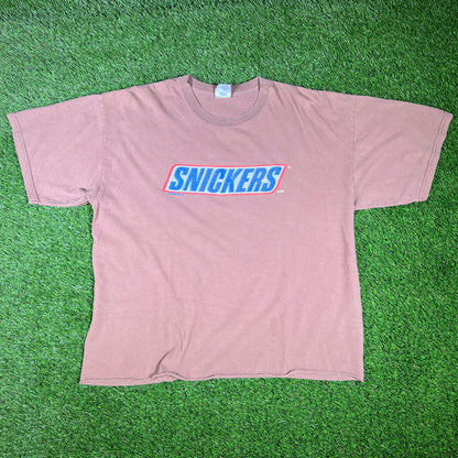 Y2K Snickers Promo Brown Cropped Tee Size XL USED v16583
