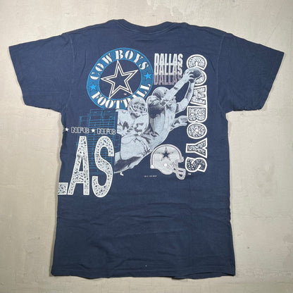 1991 Dallas Cowboys 7 Logo Tag Navy Blue Tee Size Large USED v19255