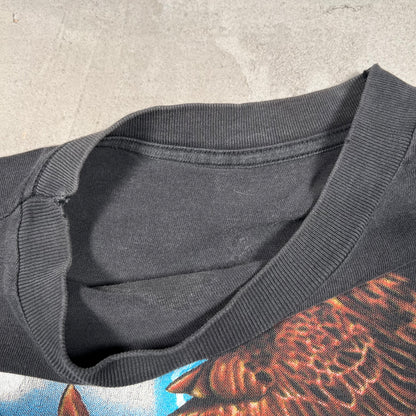 1990s American Thunder Native American AOP Black Tee Size Large USED v17917