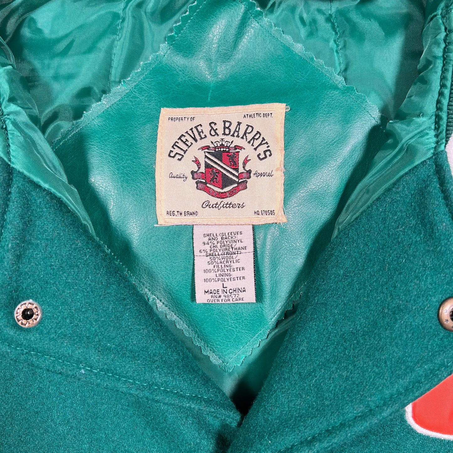 Miami Hurricanes Green Varsity Jacket SIze Large USED v18248