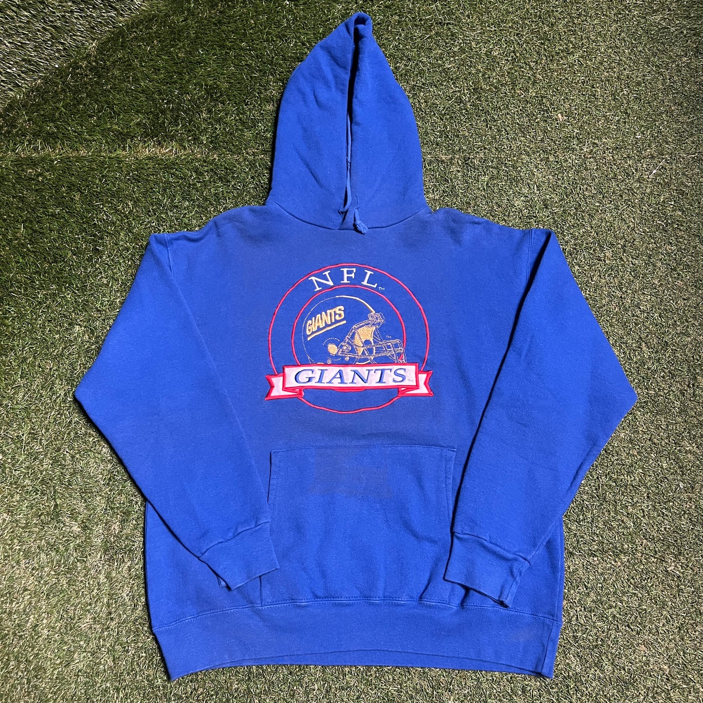 2000s NFL Giants Gold Helmet Blue Hoodie Size Medium USED v16219