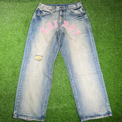 GV Gallery Rasperry Pink Spellout Acid Washed Jeans Size Medium NEW x14953