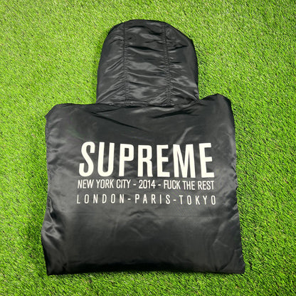 Supreme 2014 World Tour Satin Twill Black Jacket Size Large USED x14523