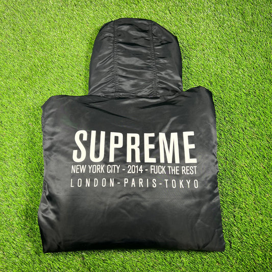 Supreme 2014 World Tour Satin Twill Black Jacket Size Large USED x14523