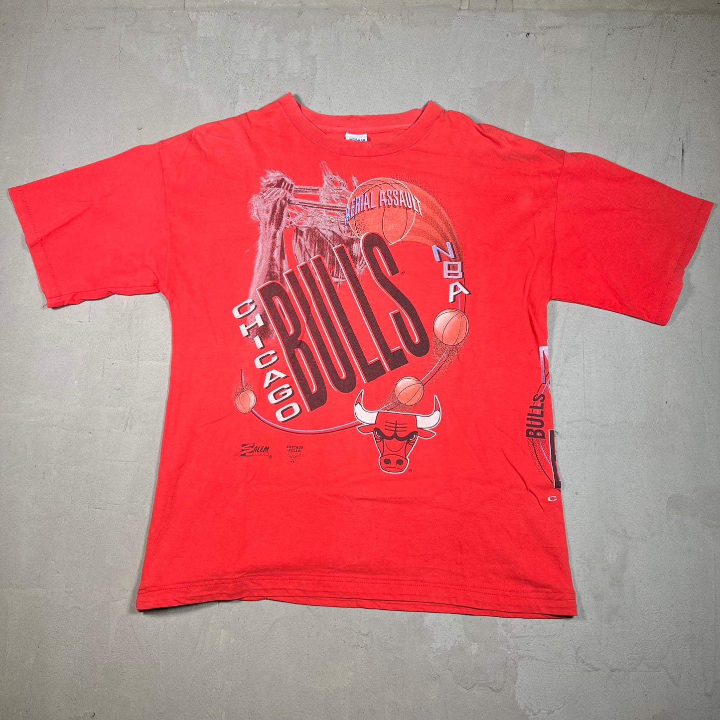 1990s Chicago Bulls Aerial Assault Salem Tag Red Tee Size XL USED v16741