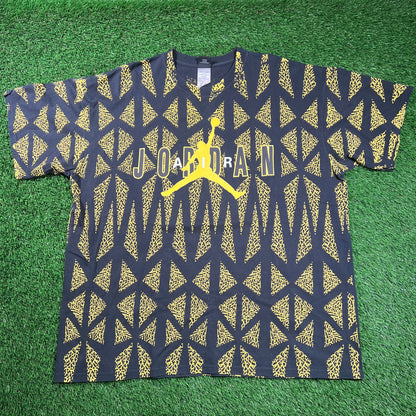 Y2K Jordan Brand Yellow Elephant Print AOP Tee Size XXL USED v18472