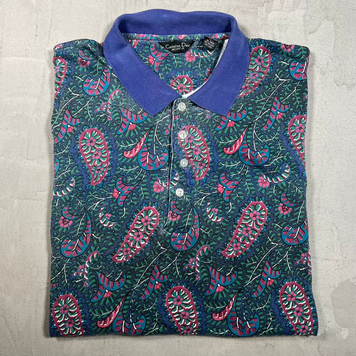 1990s Christian Dior AOP Floral Print Polo Tee Size Large USED v15798