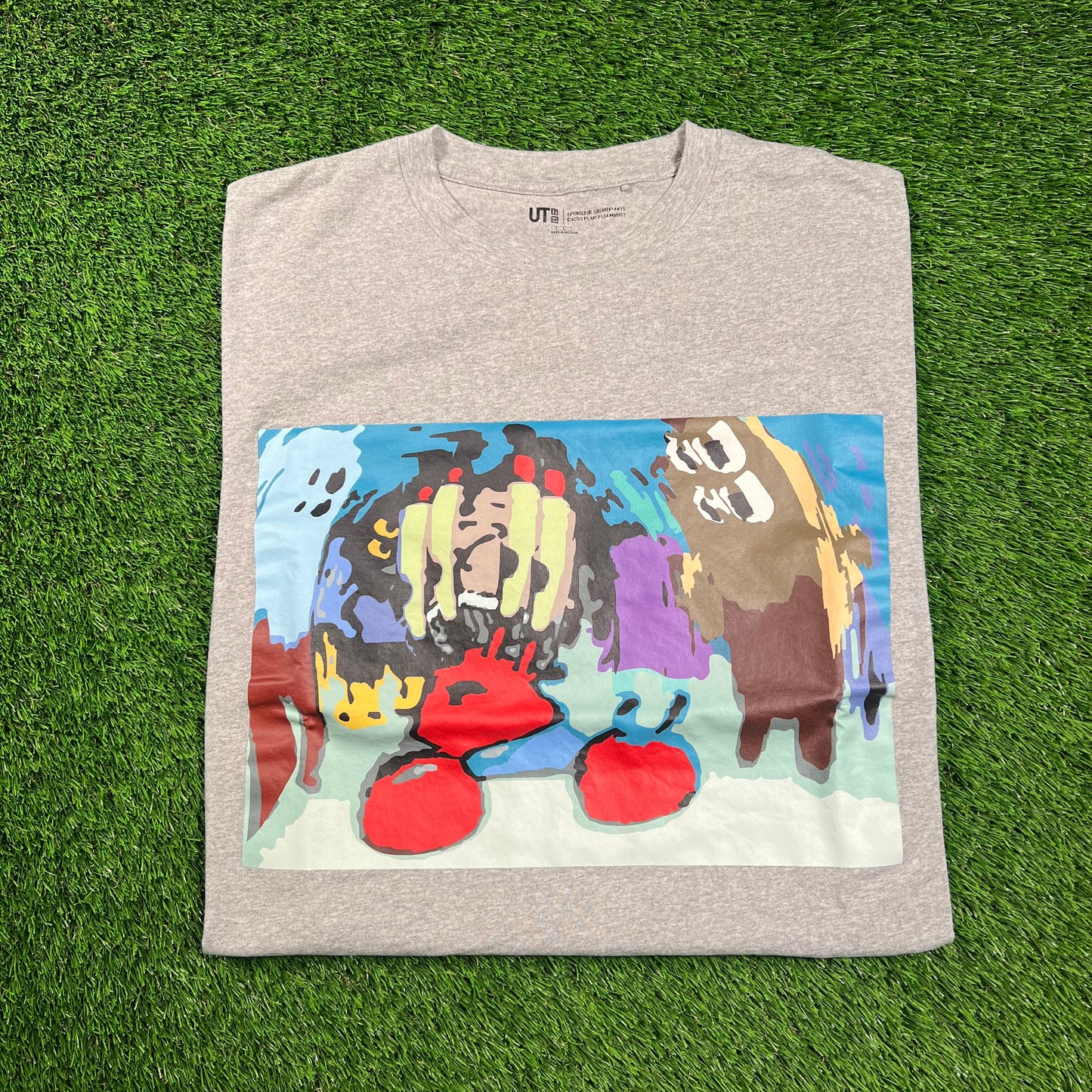 Uniqlo SpongeBob Square Pants Blurry Grey Tee Size Large USED x16340