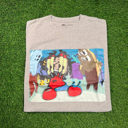 Uniqlo SpongeBob Square Pants Blurry Grey Tee Size Large USED x16340