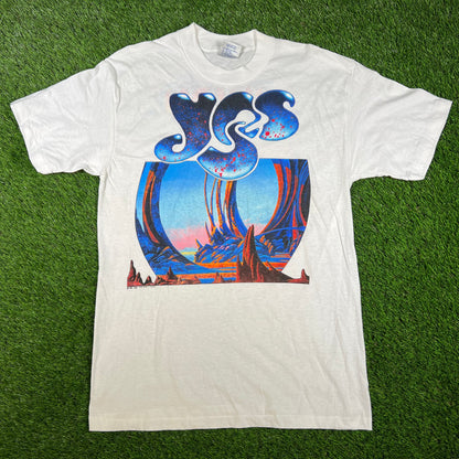 1991 YES Union Tour White Tee Size Large USED v16610