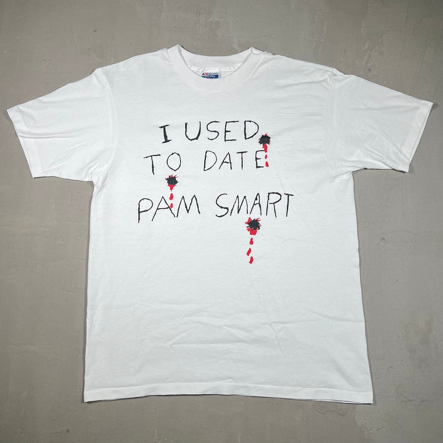1990s I Used To Date Pam Smart Murder White Tee Size Large USED v19162