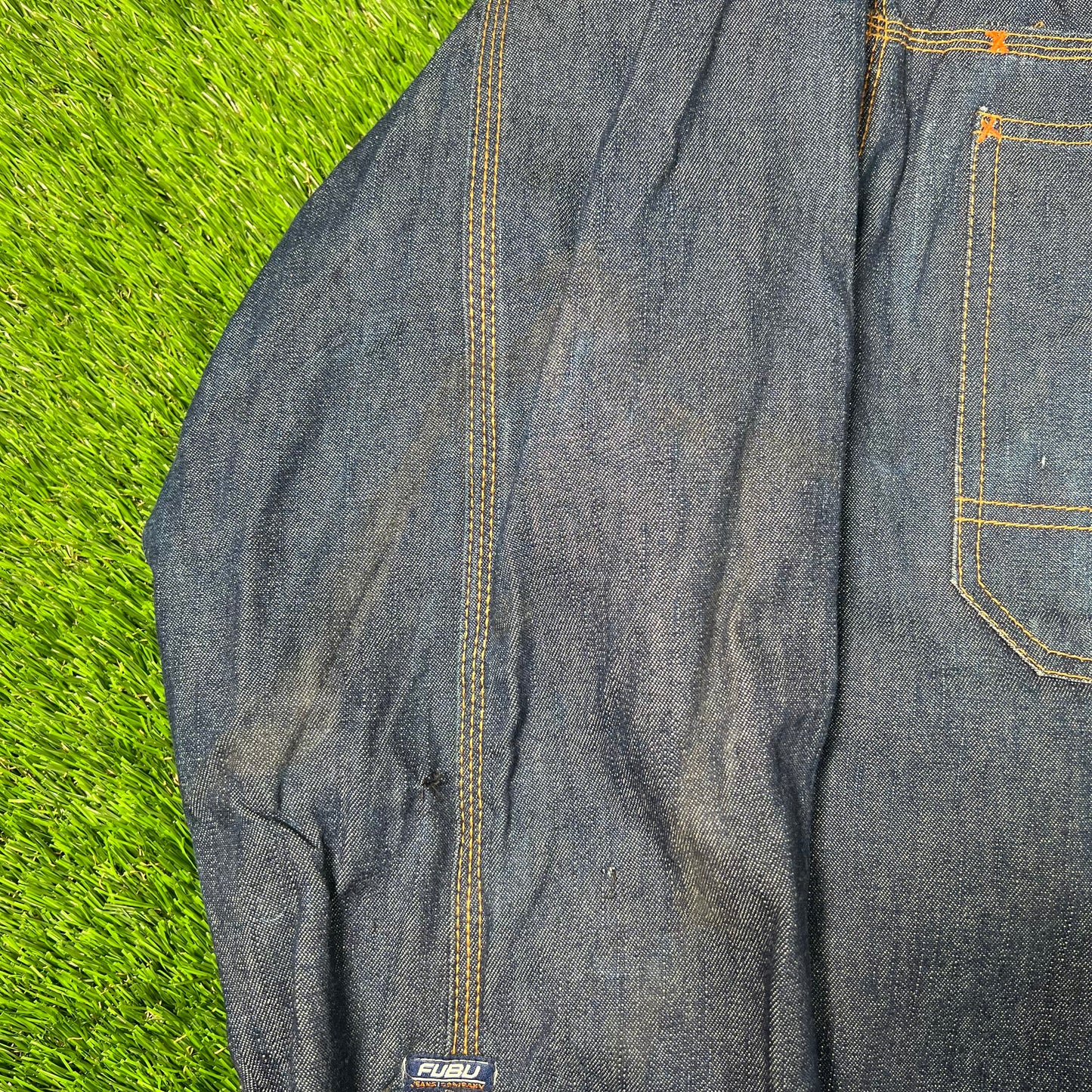 Y2K Fubu Blue Selvedge Denim Shirt Size XXL USED v17895