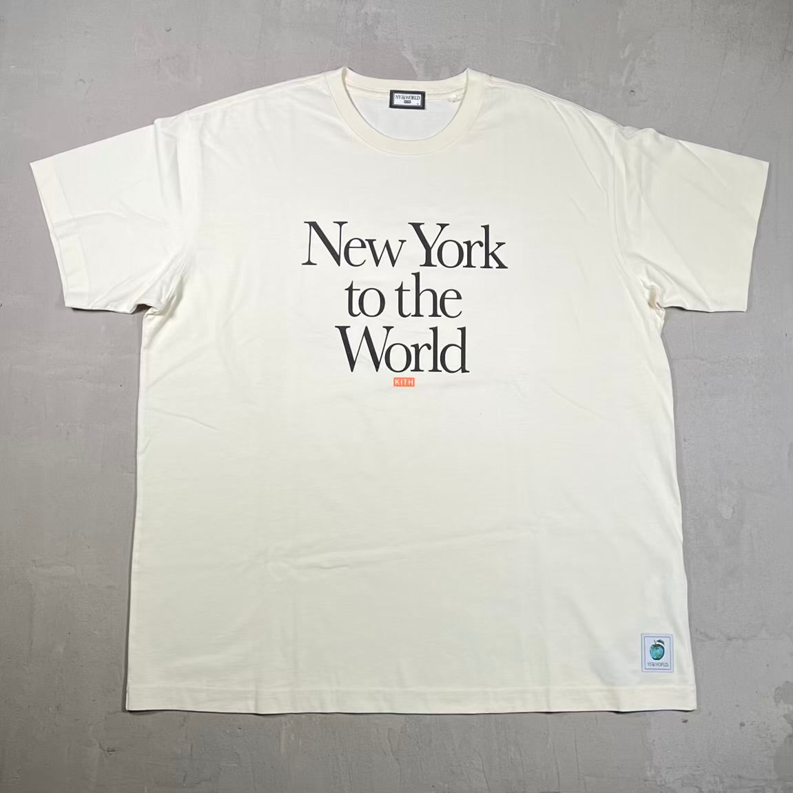 Kith "NY To the World" Motto Tee Sandrift Size XL NEW x18904