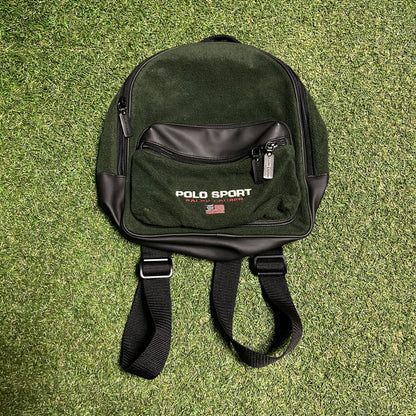 Y2K Polo Sport Ralph Lauren Green Felt Backpack USED v16373
